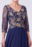 Navy A Line Chiffon Beaded Sequin Mother of the Bride Dress with 3/4 Sleeves