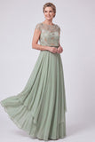 Chiffon A Line Beaded Sequin Green Mother of the Bride Dress with Cap Sleeves