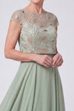 Chiffon A Line Beaded Sequin Green Mother of the Bride Dress with Cap Sleeves