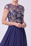 Chiffon A Line Beaded Sequin Green Mother of the Bride Dress with Cap Sleeves