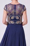 Chiffon A Line Beaded Sequin Green Mother of the Bride Dress with Cap Sleeves