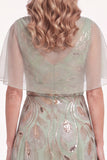 Elegant Beaded Sequin A Line Navy Mother of the Bride Dress with Capelet