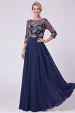Green A Line Beaded Sequin Chiffon Mother of the Bride Dress with 3/4 Sleeves