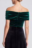 Off the Shoulder Dark Green and Black Velvet A Line Semi-Formal Dress
