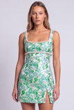 Green Jacquard Pearl Square Neck Bodycon Homecoming Dress with Slit