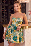 Pink Floral Jacquard A Line Strapless Homecoming Dress