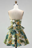 Pink Floral Jacquard A Line Strapless Homecoming Dress