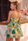 Pink Floral Jacquard A Line Strapless Homecoming Dress