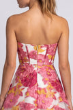 Strapless Green Floral Jacquard Corset A Line Homecoming Dress with Slit