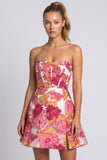 Strapless Green Floral Jacquard Corset A Line Homecoming Dress with Slit