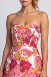 Strapless Green Floral Jacquard Corset A Line Homecoming Dress with Slit