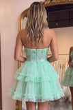 Mint Green Sequin Strapless Tiered A Line Homecoming Dress