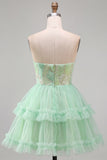 Mint Green Sequin Strapless Tiered A Line Homecoming Dress