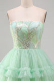 Mint Green Sequin Strapless Tiered A Line Homecoming Dress