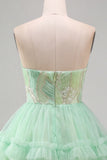 Mint Green Sequin Strapless Tiered A Line Homecoming Dress