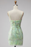 Green Sequin Spaghetti Straps Bodycon Homecoming Dress with Slit