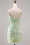 Green Sequin Spaghetti Straps Bodycon Homecoming Dress with Slit