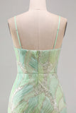 Green Sequin Spaghetti Straps Bodycon Homecoming Dress with Slit