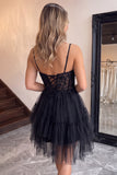 Black Corset Applique Lace A Line Short Homecoming Dress
