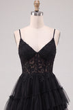Black Corset Applique Lace A Line Short Homecoming Dress
