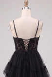 Black Corset Applique Lace A Line Short Homecoming Dress