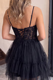 Black Corset Applique Lace A Line Short Homecoming Dress