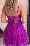 Black Corset Applique Lace A Line Short Homecoming Dress