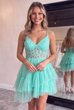 Black Corset Applique Lace A Line Short Homecoming Dress