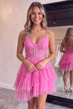 Black Corset Applique Lace A Line Short Homecoming Dress