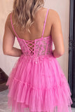 Black Corset Applique Lace A Line Short Homecoming Dress