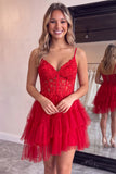 Black Corset Applique Lace A Line Short Homecoming Dress