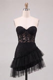 Sweetheart Applique Lace Corset Asymmetrical Red Homecoming Dress