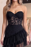 Sweetheart Applique Lace Corset Asymmetrical Red Homecoming Dress
