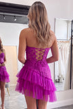 Sweetheart Applique Lace Corset Asymmetrical Red Homecoming Dress