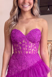 Sweetheart Applique Lace Corset Asymmetrical Red Homecoming Dress
