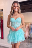 Sweetheart Applique Lace Corset Asymmetrical Red Homecoming Dress