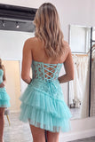 Sweetheart Applique Lace Corset Asymmetrical Red Homecoming Dress
