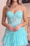Sweetheart Applique Lace Corset Asymmetrical Red Homecoming Dress