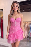 Sweetheart Applique Lace Corset Asymmetrical Red Homecoming Dress
