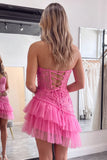 Sweetheart Applique Lace Corset Asymmetrical Red Homecoming Dress