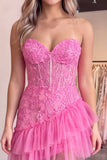 Sweetheart Applique Lace Corset Asymmetrical Red Homecoming Dress