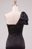 One Shoulder Bow Satin Ruched Bodycon Pink Homecoming Dress
