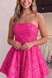 Sequin Black A Line Strapless Homecoming Dress with Bow