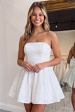 Sequin Black A Line Strapless Homecoming Dress with Bow