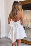 Sequin Black A Line Strapless Homecoming Dress with Bow