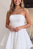 Sequin Black A Line Strapless Homecoming Dress with Bow