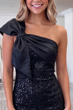 Fuchsia One Shoulder Bow Bodycon Sequin Homecoming Dress