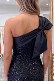 Fuchsia One Shoulder Bow Bodycon Sequin Homecoming Dress