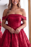 Off the Shoulder Pink Sequin A Line Homecoming Dress with Bow