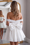 Off the Shoulder Pink Sequin A Line Homecoming Dress with Bow
